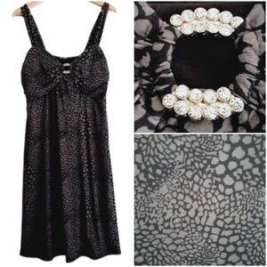GEORGE Stretchy Fitted Babydoll Style Mini Dress Abstract Animal Print Sz XL